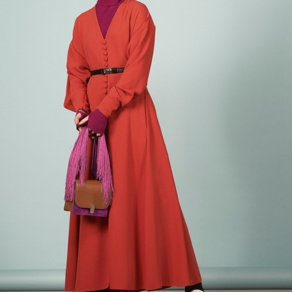 Hillier Bartley Orange‎ Crepe Button Maxi Dress S